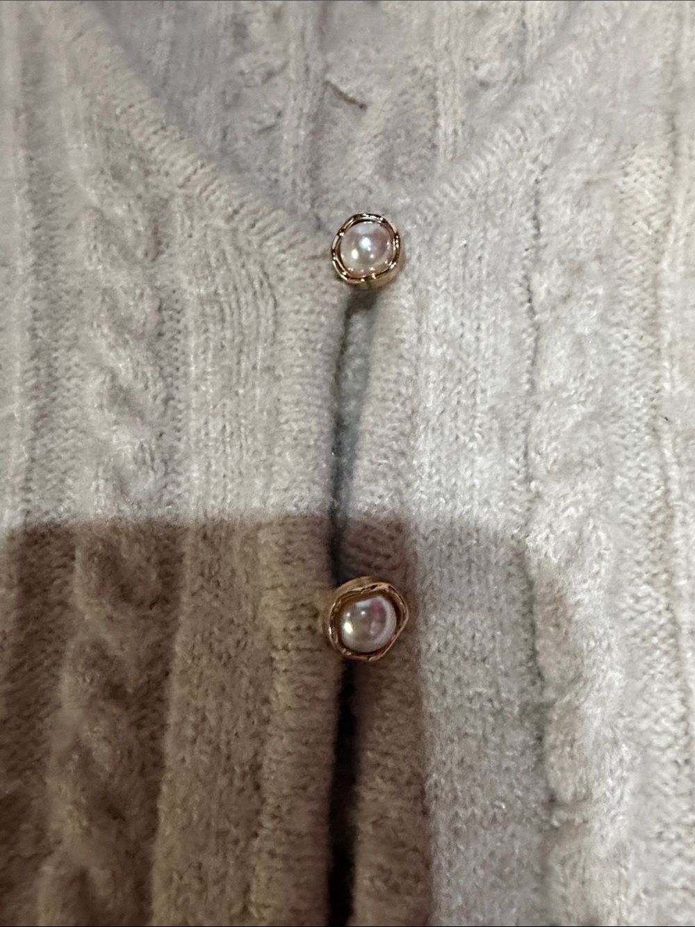 Rachel Zoe Light Cream Cable Knit V-Neck Button Front Cardigan - Picture 2 of 5